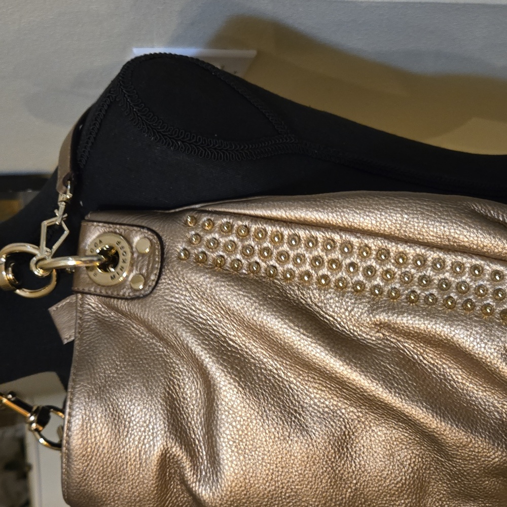 REBECCA MINKOFF Bronze Leather Studded Hobo Handbag Shoulderbag Detachabl Straps - Picture 9 of 16
